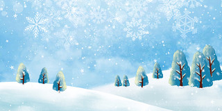 蓝色唯美手绘冬天冬季寒冷下雪雪花雪地展板背景